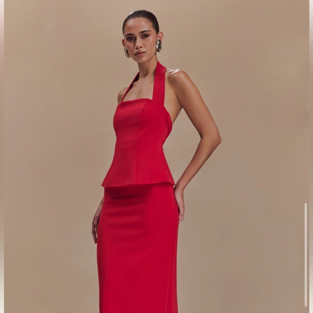 Meshki Bertie Peplum Halter Maxi Dress in Ruby- NWT - Picture 4 of 5